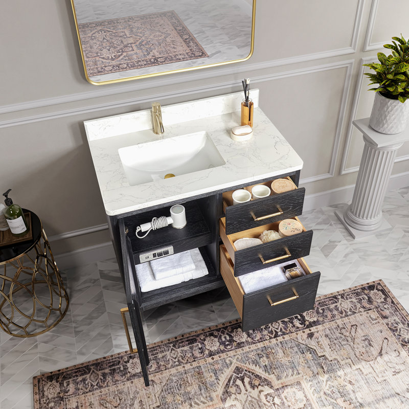 Langosta 36 Free Standing Single Bathroom Vanity with Top, Fir Wood Black