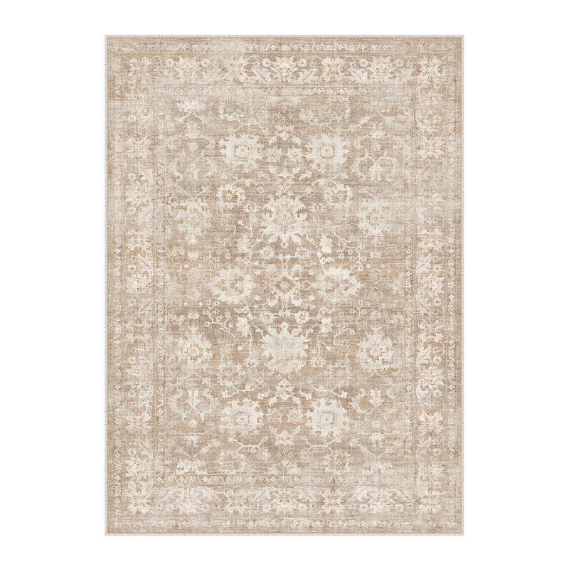 Tapis fleuri Novara, Beige, Rectangle 5'x 7'