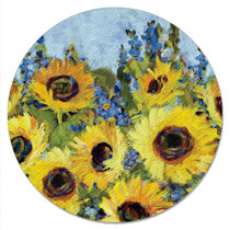 Yellow Sunflower Field Photo Tempered Glass Cutting Board by Koral