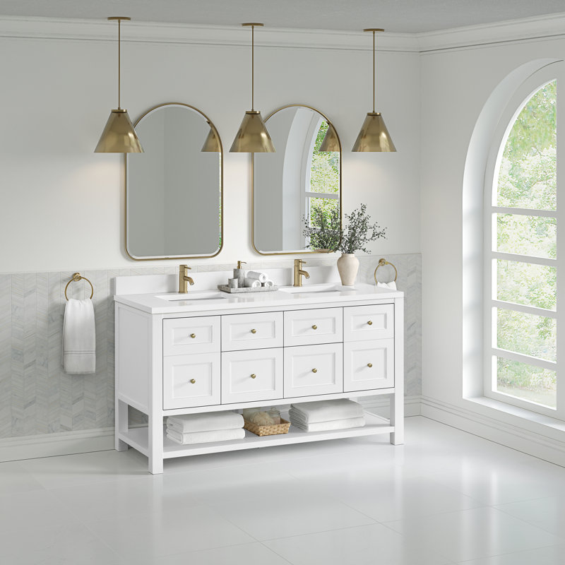Breckenridge 60'' W Double Vanity, Single Hole, Bright White, White Zeus Silestone