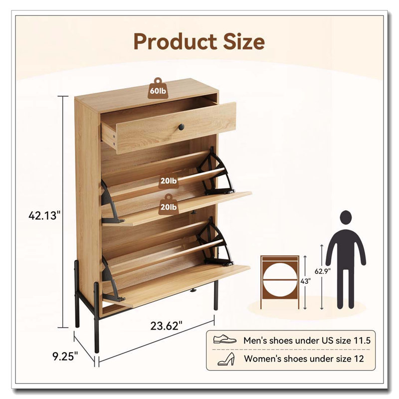 Armoire de rangement à chaussures 2 portes avec façades et tiroir en rotin