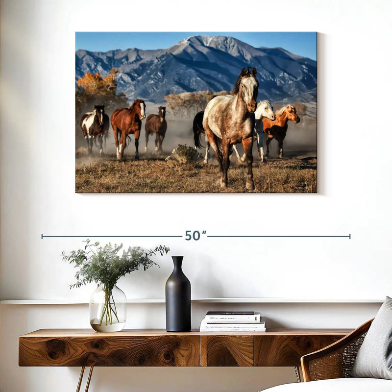 Brampt Running Horses With Mountain Backdrop, 26" H x 39" W