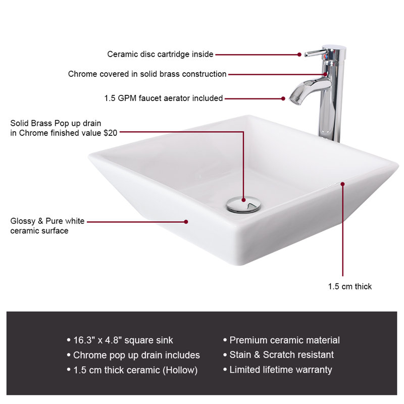 24'' White MDF Freestanding Bathroom Vanity with Ceramic Vessel Sink
