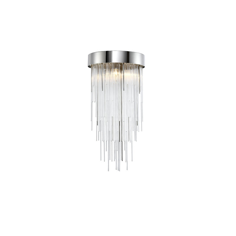 4-Light 12" Round Convertible Flush Crystal Chandelier, Polished Nickel