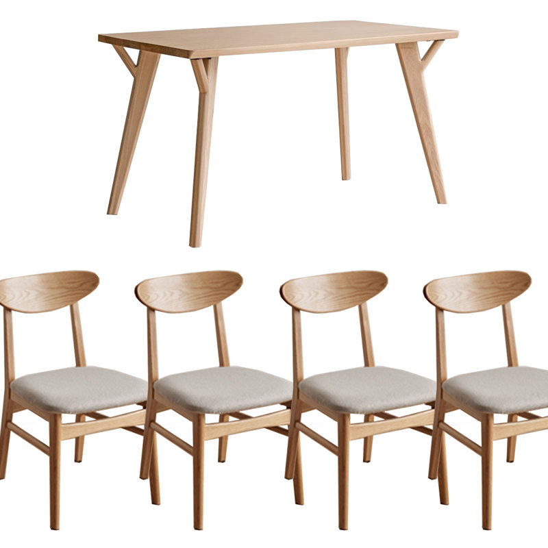 4 - Person Solid Wood Top Four Leg Dining Set, 9.92"H x 55.11"L x 31.49"W
