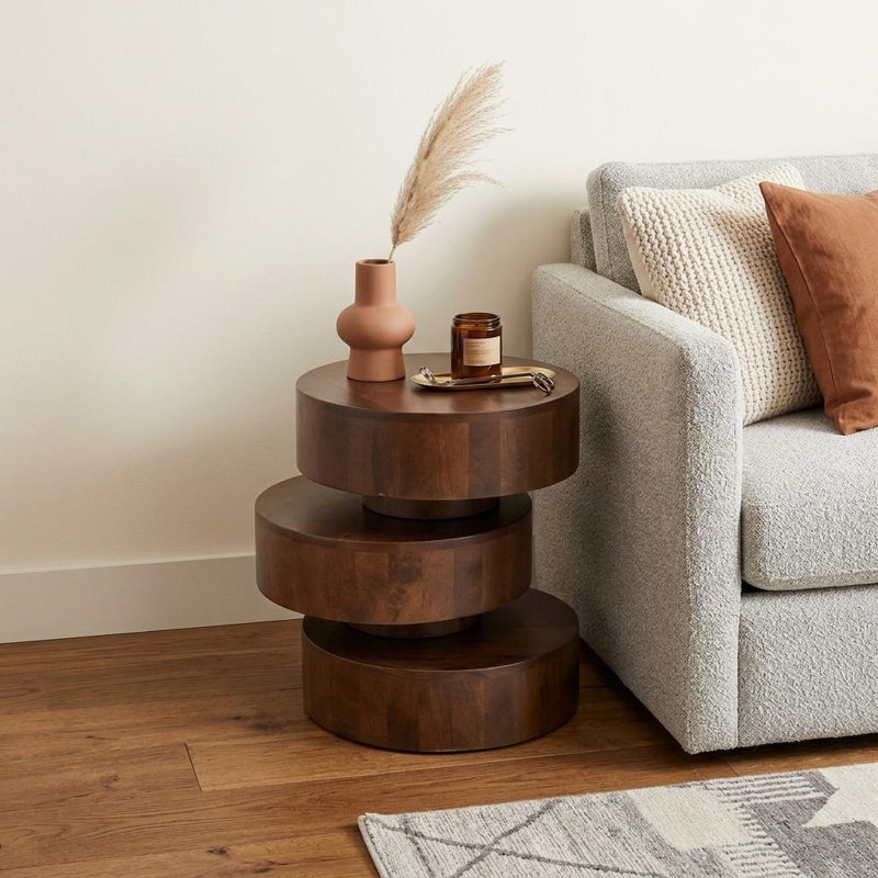 Table d'appoint ronde en bois massif brun de 21 pouces