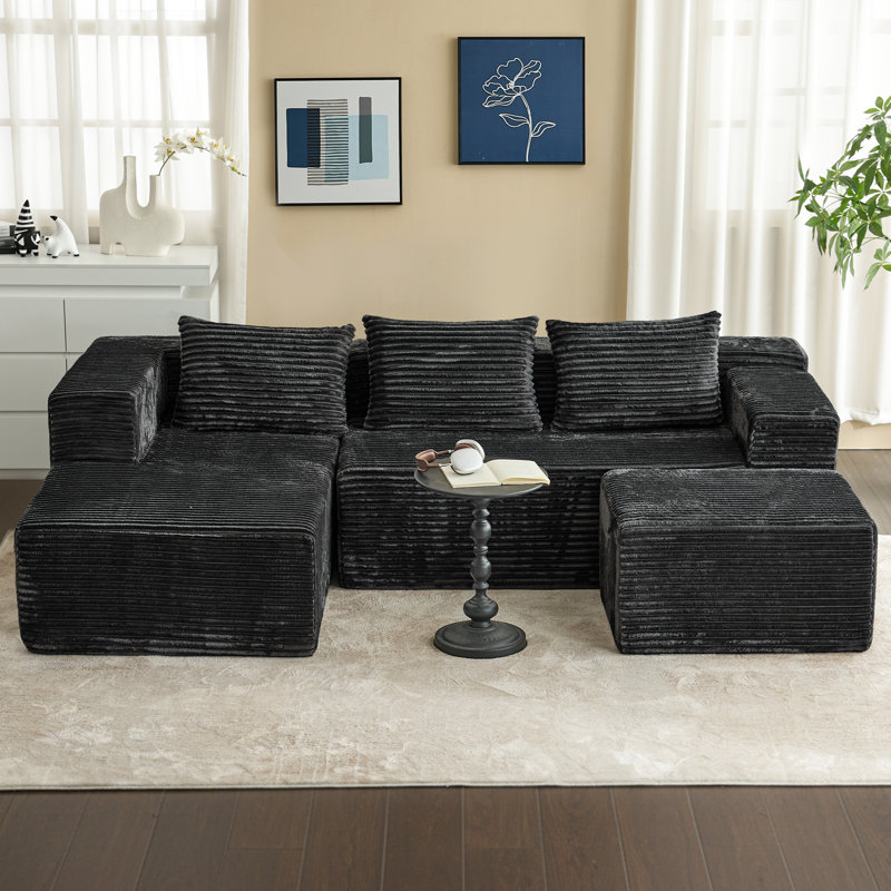 Canapé modulaire à assise profonde en forme de U Boneless, canapé rembourré en velours côtelé avec poches latérales