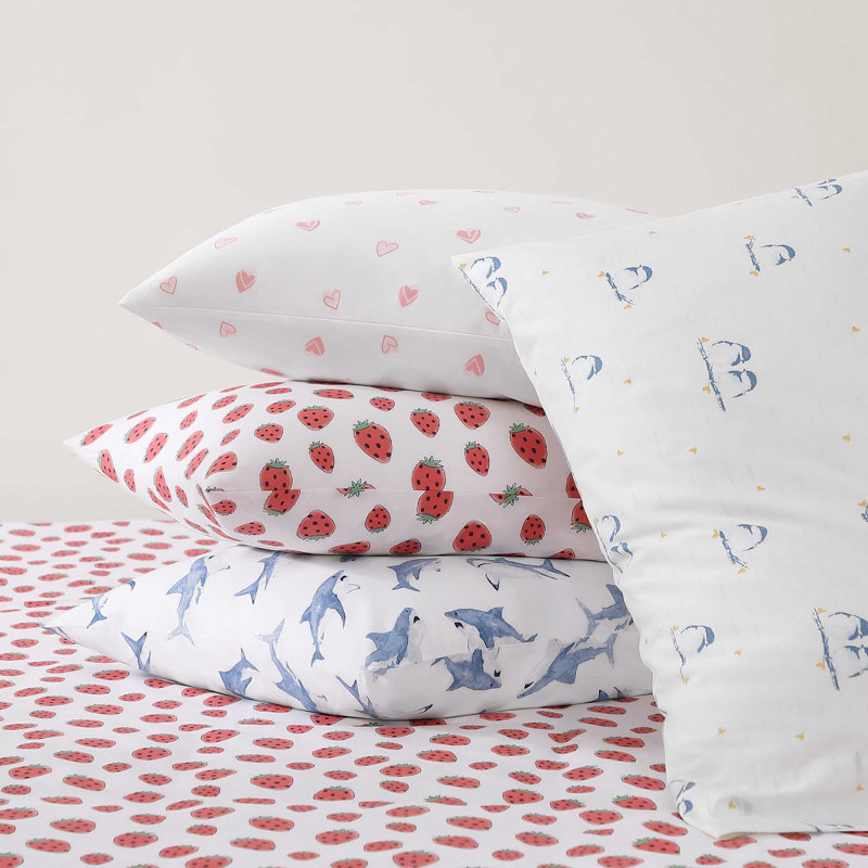 Ensemble de draps en coton percale Poppy & Fritz, Ensemble de draps grand lit + 2 taies d'oreiller, Rose
