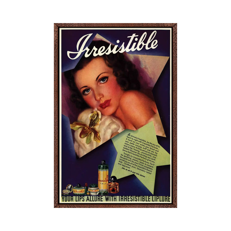 1930s Irresistible Perfume Magazine Advert 1 Piece Wall Art on Canvas, 66.04 cm H x 45.72 cm W, Classic Wood