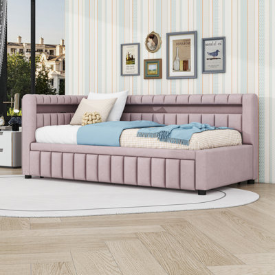 Lit de jour simple TG avec très grand lit avec lumières DEL, ports USB et lit gigogne