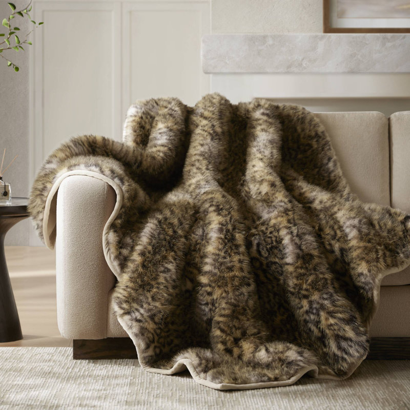 Botswana Animal Print Leopard Faux Fur 60x80'' Throw Blanket, Gold