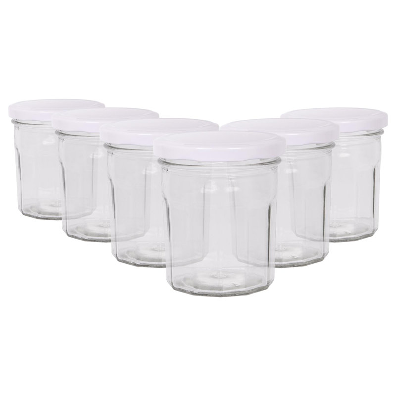 Glass Jar - Set of 6, 380ml, White