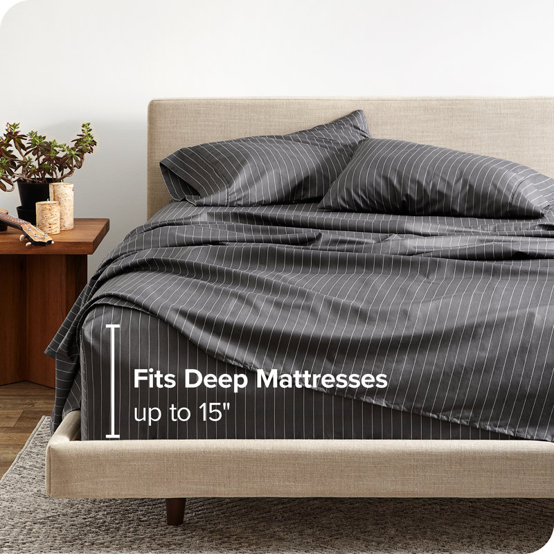 Midnight Pinstripe Queen Microfiber Deep Pocket Sheet Set