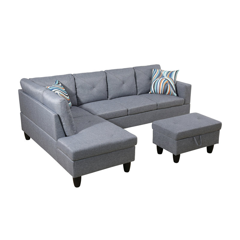 Upholstered L-Shaped Sectional, Left Hand Facing, Light Gray