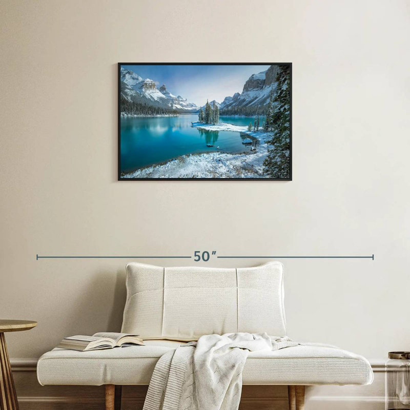 Spirit Island en hiver, Cadre flottant noir, 31 po x 21 po
