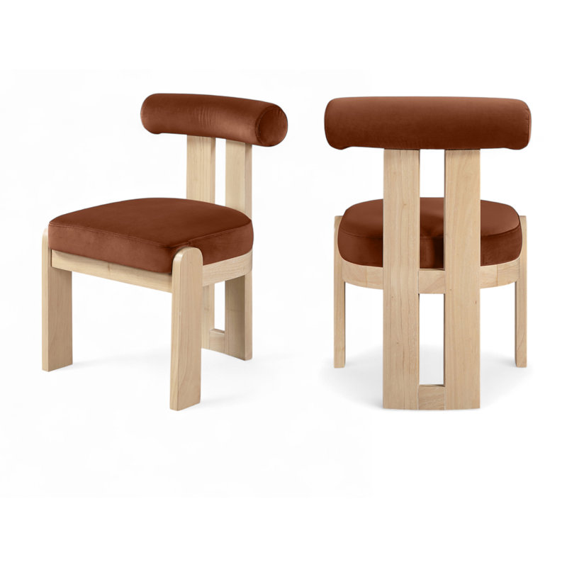 Chaise rembourrée Colchester, Teint naturel, Velours cognac