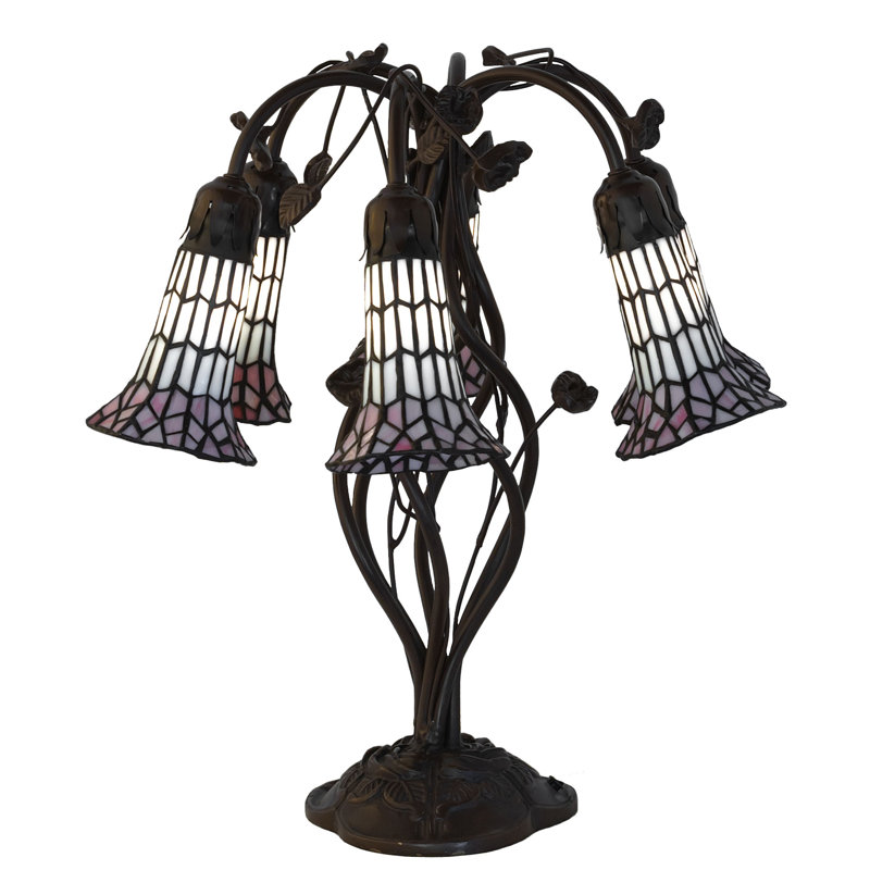 19" Black Table Lamp, Beige/Pink