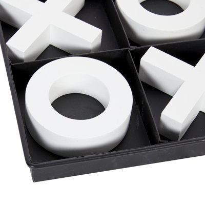 Black Wood Tic Tac Toe Game Set with White Pieces