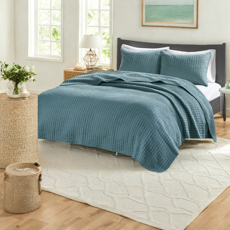 Ensemble de literie réversible en microfibre bleu sarcelle pour un confort campagnard