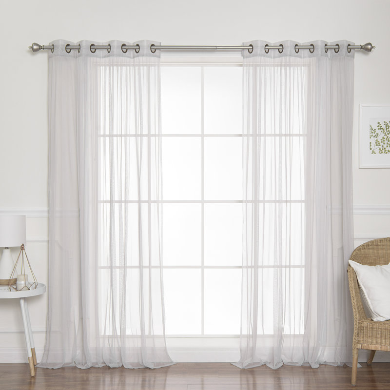 Paire de rideaux semi-transparents avec œillets Attell, L 52 po x L 84 po, Gris