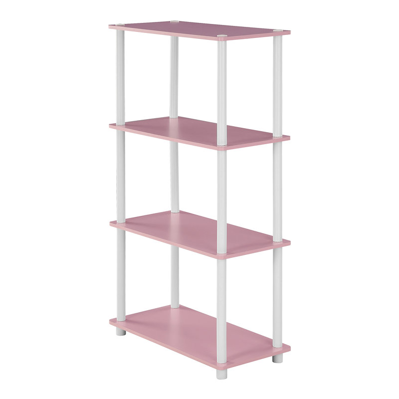 Johnston 4 Tier Toolless Assembly Shelving Unit Bookcase, Pink/White Round Tubes