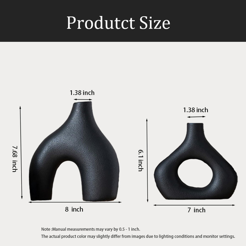 Vase en céramique, style minimaliste bohème nordique, ensemble de 2, Noir, noir, noir, noir