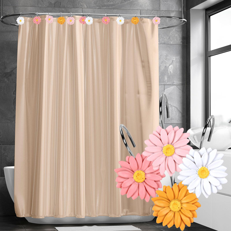 12 Pcs Printemps Crochet De Rideau De Douche 4 Couleurs Daisy Fleur Anneaux De Rideau Floral Décoratif Crochet De Rideau Pour Le Salon Chambre Salle De Bain Décor