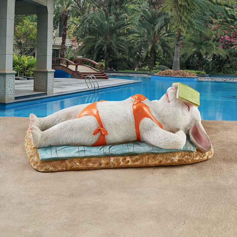 Hand-Painted Resin Beach Bunny Garden Statue