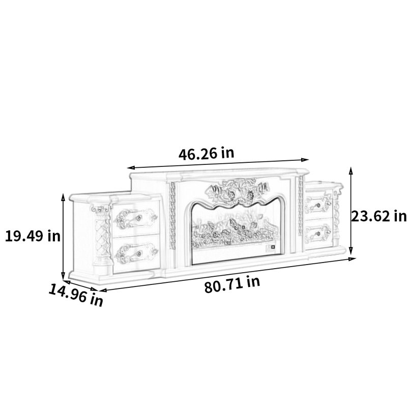 Carved Electronic Fireplace TV Storage Cabinet, Ivory
