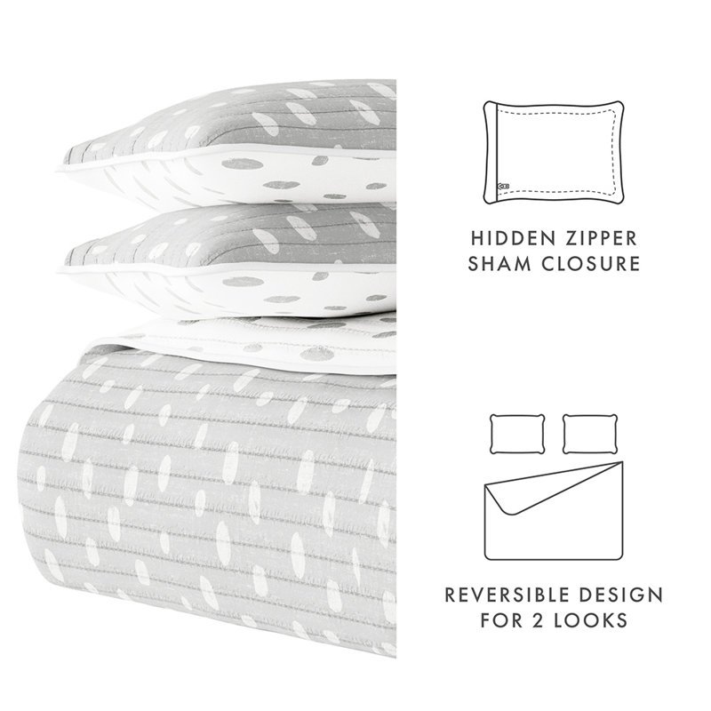 Light Gray Twin Reversible Microfiber Quilt Set with Painted Dots