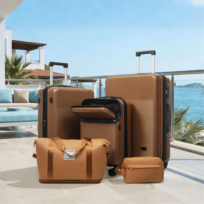 Luggage Sets 5 Piece With Half-Opening, Hardside Carry On Suitcase Set With Double Spinner Wheel, Lightweight Travel Luggage With USB Port,TSA Locks