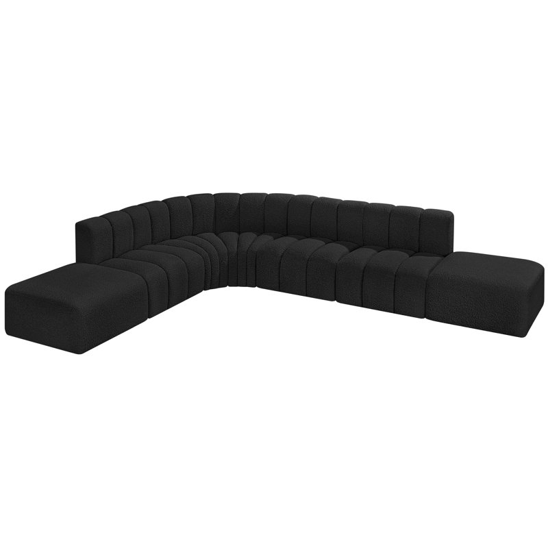 Hrefna Upholstered Curved Sectional with Ottoman Reversible, Black Boucle Fabric