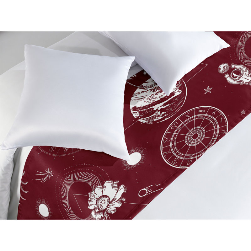 Ambesonne Space Bed Scarf Runner Outer Space Astronaut Moon Ruby Eggshell, Queen