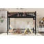 Lit mezzanine simple TG avec échelles, lit mezzanine en métal avec tablettes de rangement et bibliothèque, sans sommier et design chic, noir