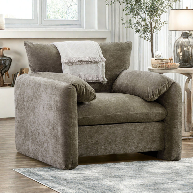Marithza 38.6'' W Oversized Armchair Accent Chair, Matcha Green Chenille