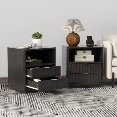 Modern Set of 2 Nightstands with 2 Drawers, 22 inch Wide Space-Saving Bedside Tables