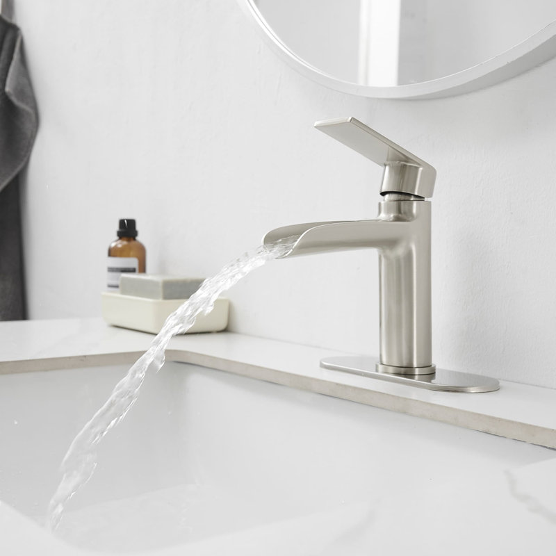 Single Hole Waterfall Bathroom Faucet With Drain Assembly Single Handle Bathroom Sink Faucets Brass Bathroom Vanity Basin Taps With Deck Plate