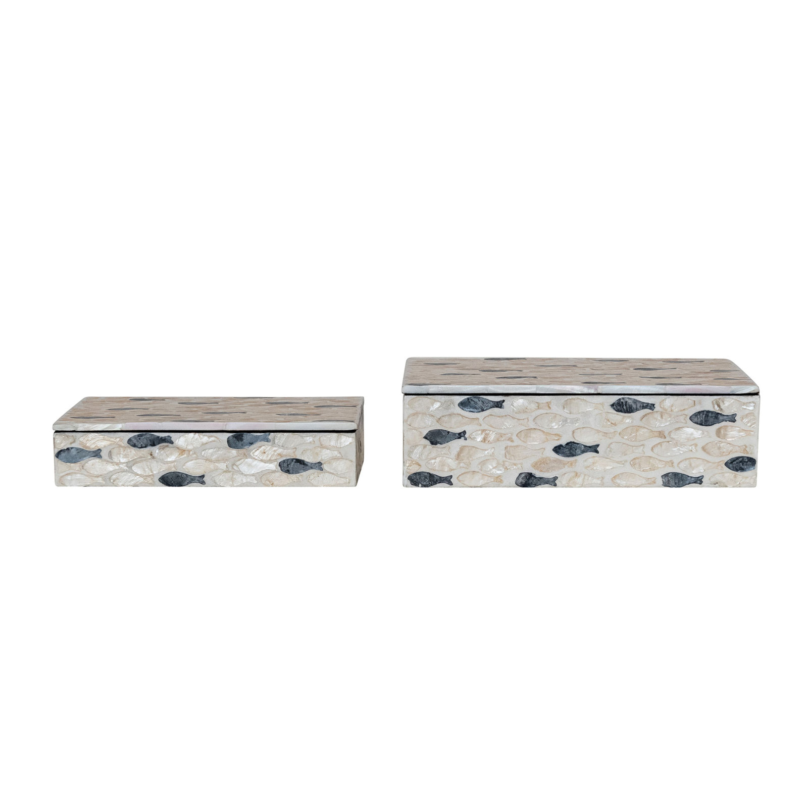 Wood And Capiz Boxes With Inlaid Fish