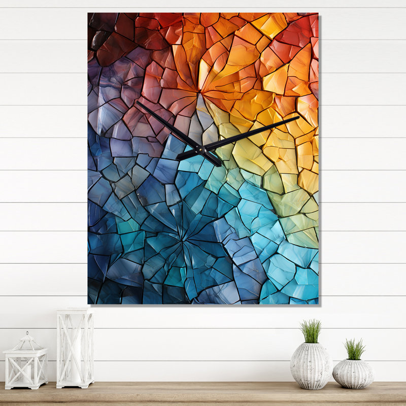Horloge murale à mosaïques colorées II - Collages abstraits, H 32 po x l 16 po x P 1 po