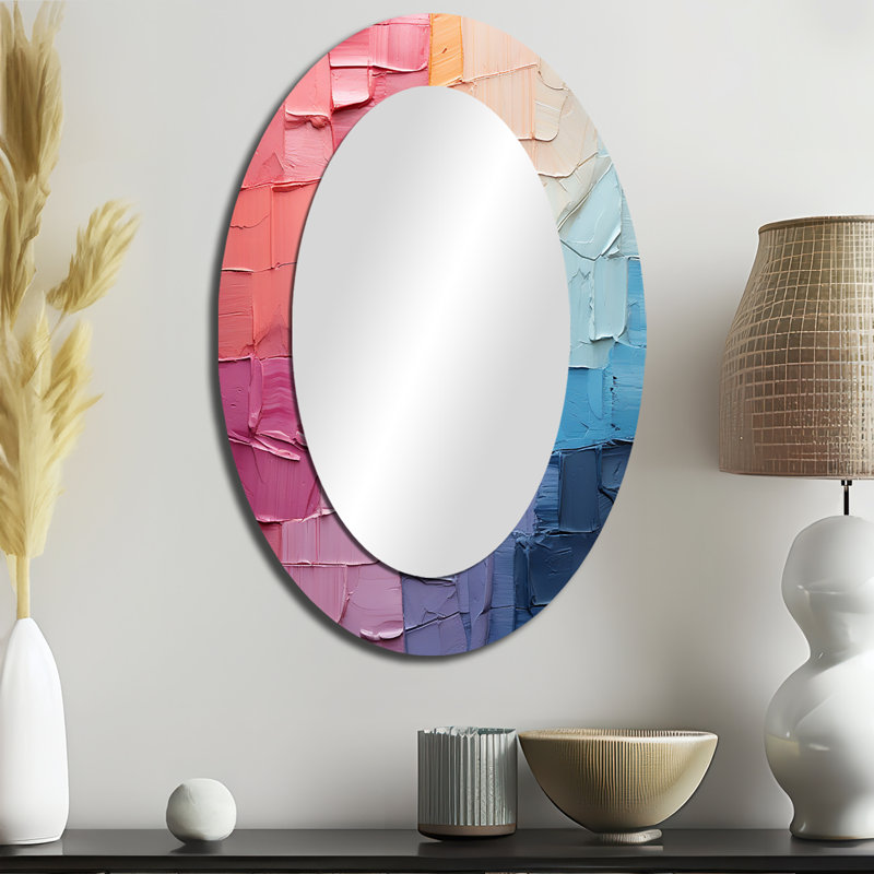 Abstract Patchwork III - Large Oval Wall Mirror On Metal, 36" x 24"