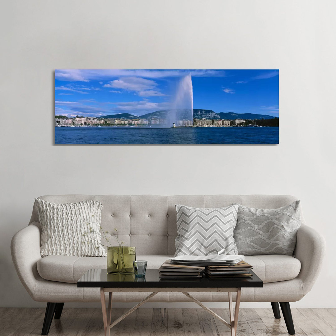 A Jetting Jet D'eau, Geneva, Switzerland - Wrapped Canvas Panoramic Print