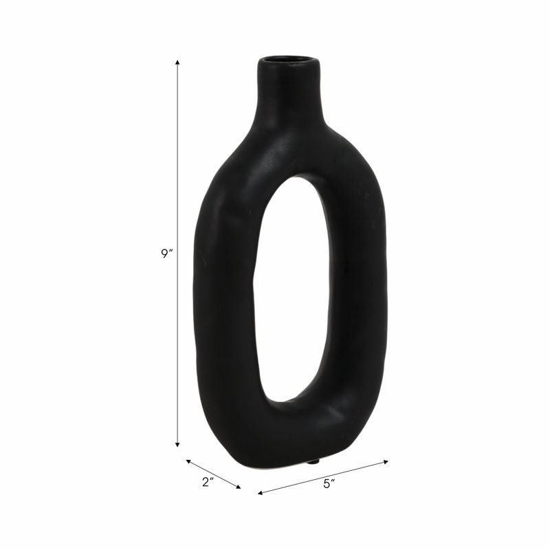 Ceramic Textured Cutout Vase, Oval, Black