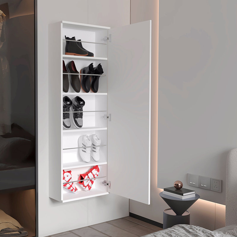 Range-chaussures mural à 5 tablettes avec porte miroir