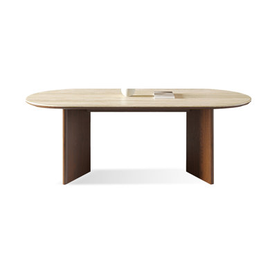 Beige + Brown Oval Sintered Stone + Solid Wood Dining Table