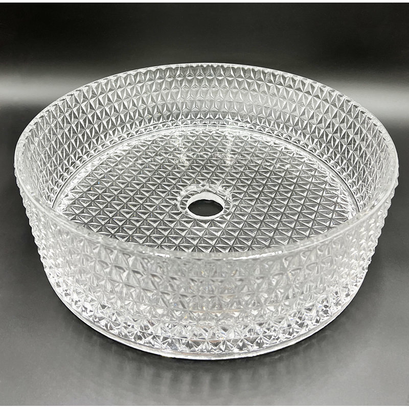 Meuble-lavabo mural moderne de luxe avec comptoir à surface solide de 60 po et lavabo vasque rond en verre, Transparent