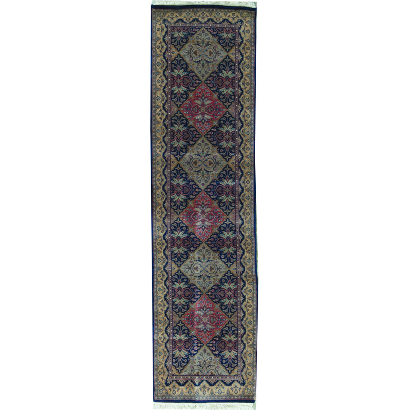 Hand-Knotted High-Quality Navy and Gold Runner