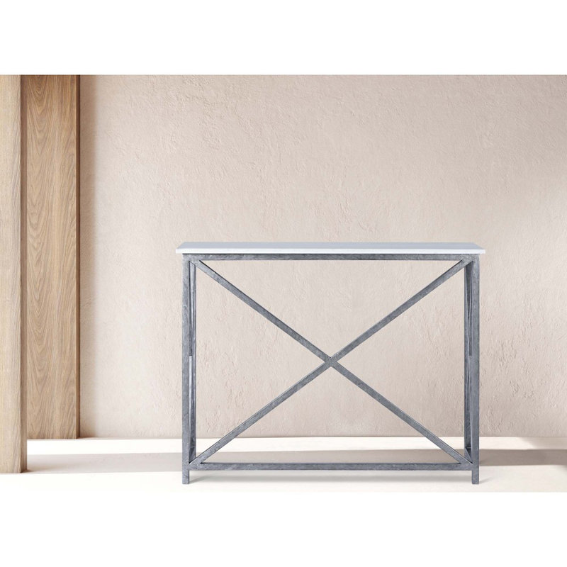 Medallion 60'' Console Table, Royal Silver, 34"H x 45"W x 15"D, Carrera Marble