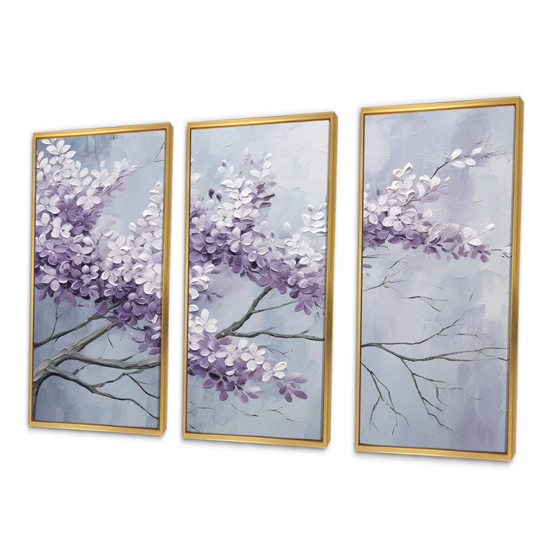 Ensemble d'art mural Maumelle - Lilas, Cadre flottant doré, H 32 po x l 48 po x P 1 po