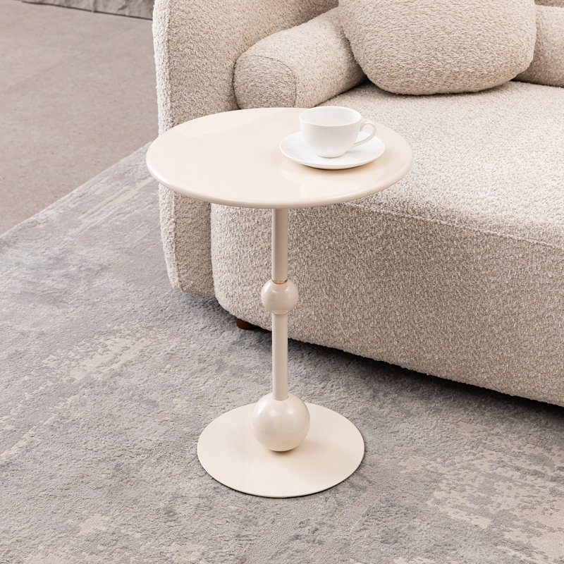 Table de bout vintage en métal, table d'appoint ronde, Blanc lait
