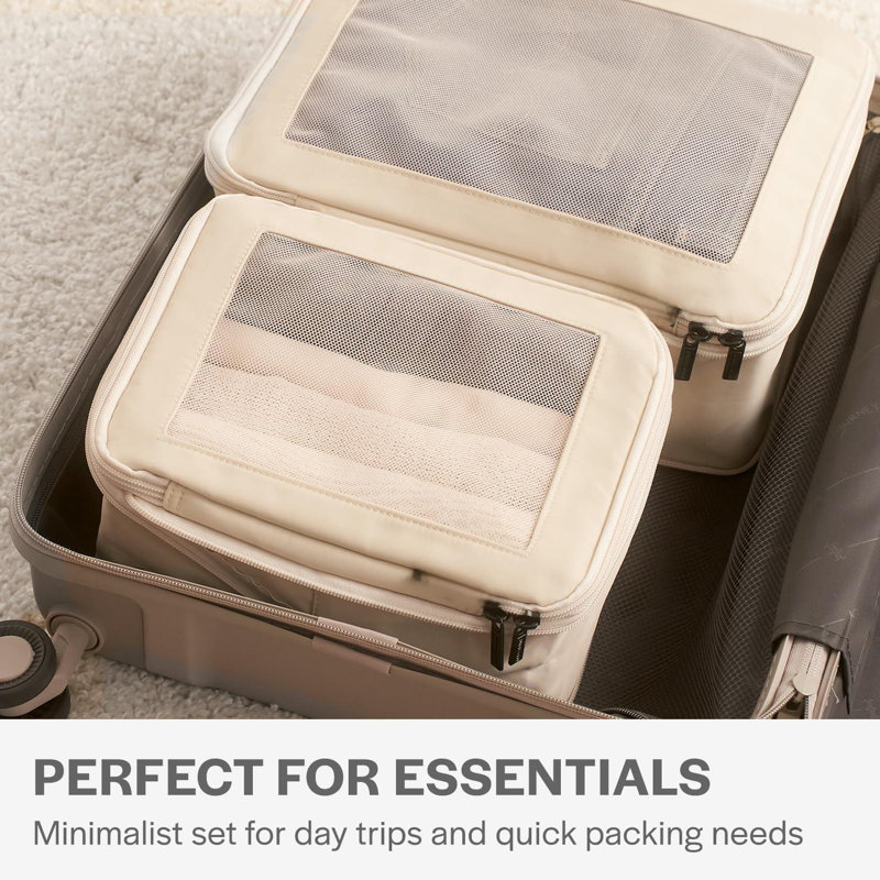 Compression Packing Cubes For Travel - Luggage Organizer Bags - Double Zipper Packing Cubes For Suitcases (2-Pack, Beige)